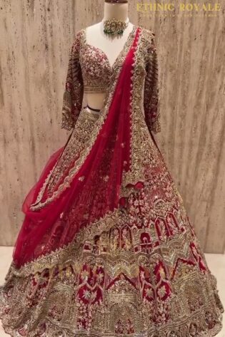 Designer Embroidered Lehenga Cut Dana, Zari & Sequence Work - Red - Semistiched